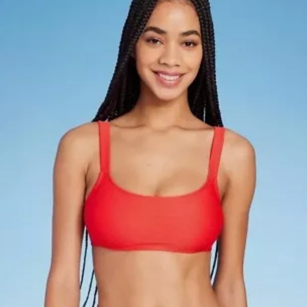 Red -Textured -Bralette Bikini Top.